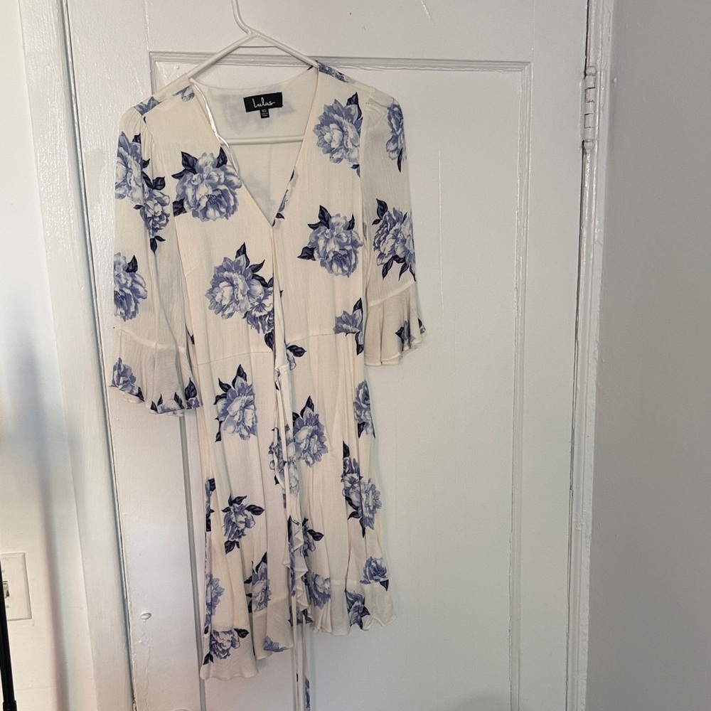 Lulu's White and Blue Floral Mini Dress